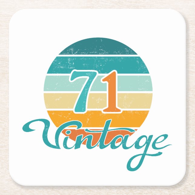 Retro Sunset 71 Vintage Distressed Square Paper Coaster (Front)