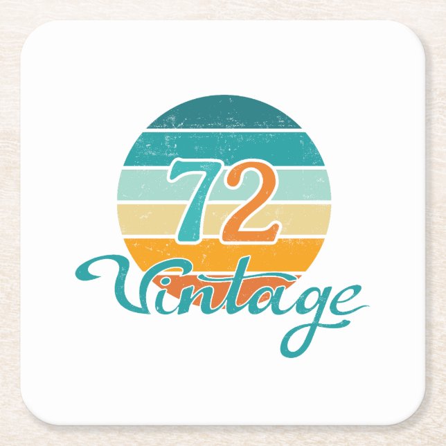 Retro Sunset 72 Vintage Distressed Square Paper Coaster (Front)