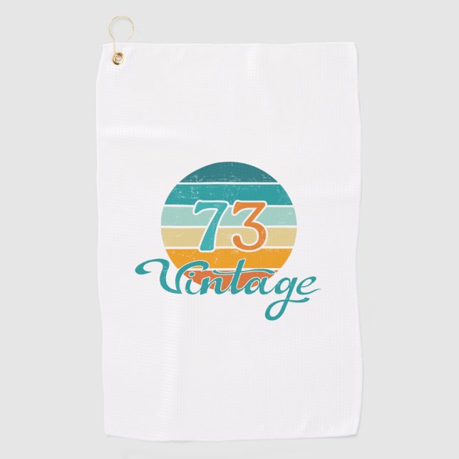Retro Sunset 73 Vintage Distressed Golf Towel (Front)