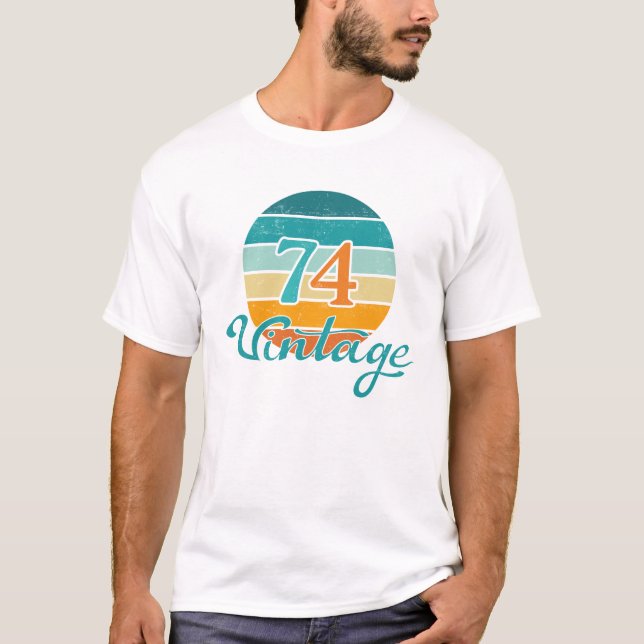 Retro Sunset 74 Vintage Distressed T-Shirt (Front)