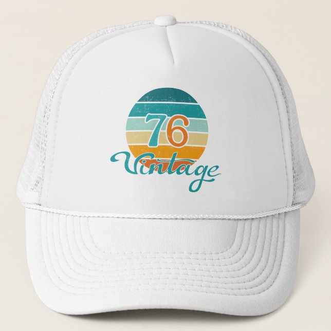 Retro Sunset 76 Vintage Distressed Trucker Hat (Front)