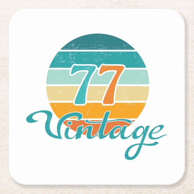 Retro Sunset 77 Vintage Distressed Square Paper Coaster (Front)