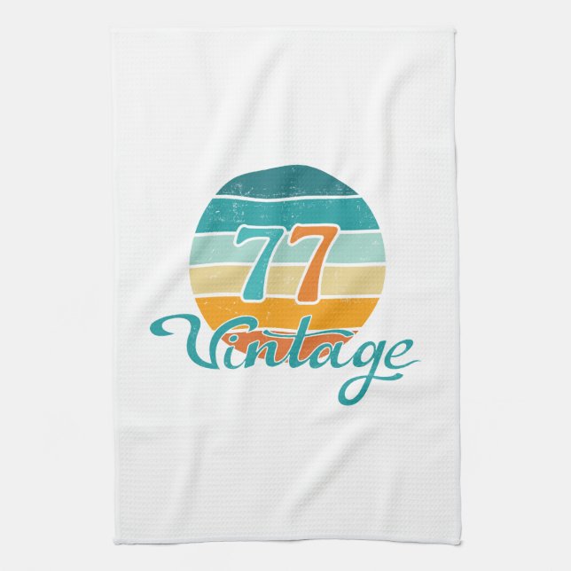 Retro Sunset 77 Vintage Distressed Tea Towel (Vertical)
