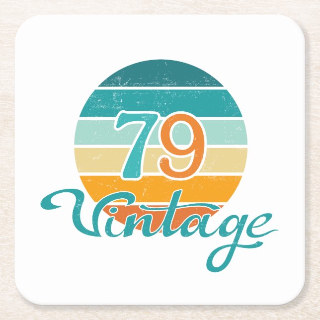 Retro Sunset 79 Vintage Distressed Square Paper Coaster (Front)