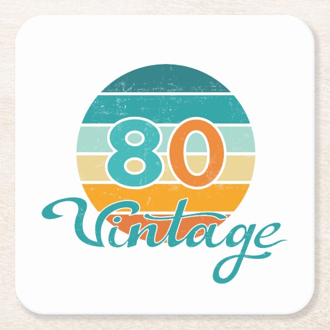 Retro Sunset 80 Vintage Distressed Square Paper Coaster (Front)