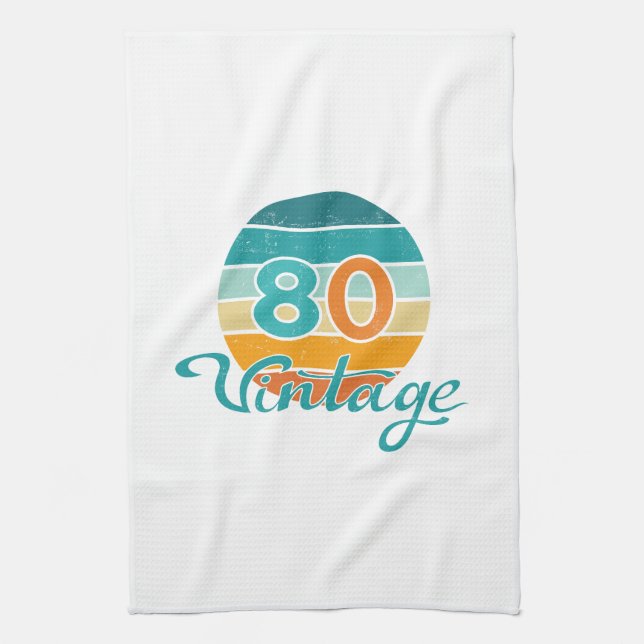 Retro Sunset 80 Vintage Distressed Tea Towel (Vertical)