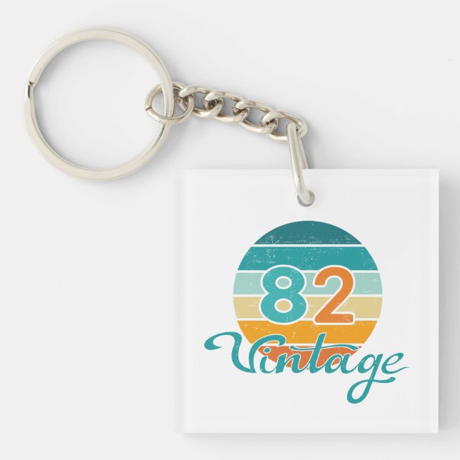 Retro Sunset 82 Vintage Distressed Key Ring (Front)