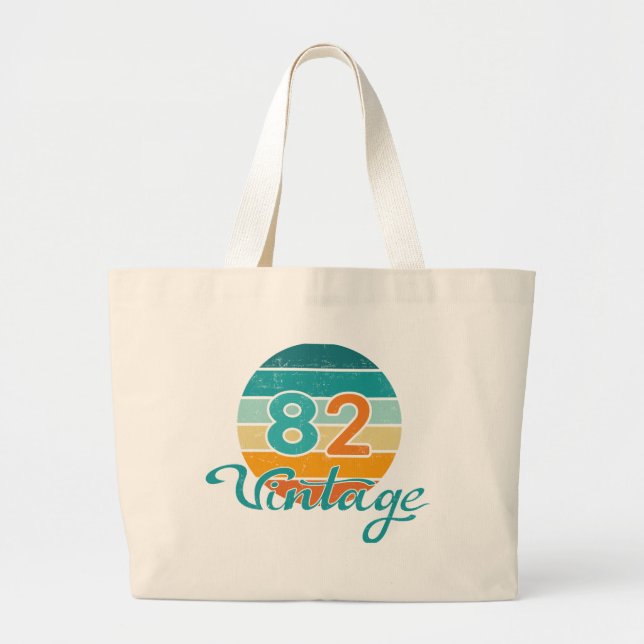 Retro Sunset 82 Vintage Distressed Large Tote Bag (Front)