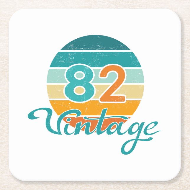 Retro Sunset 82 Vintage Distressed Square Paper Coaster (Front)