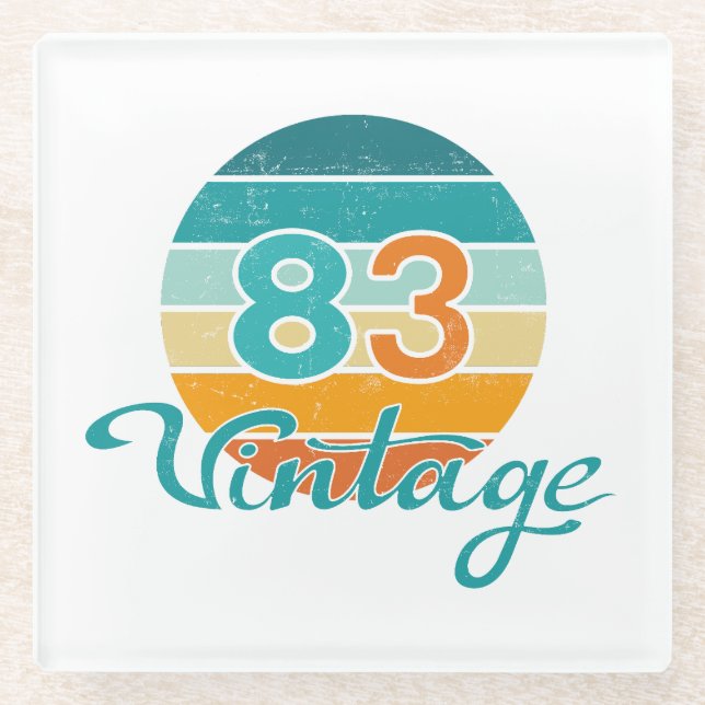 Retro Sunset 83 Vintage Distressed Glass Coaster (Front)