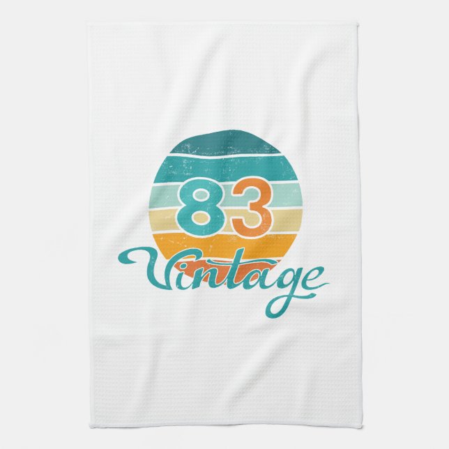 Retro Sunset 83 Vintage Distressed Tea Towel (Vertical)