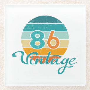 Retro Sunset 86 Vintage Distressed Glass Coaster