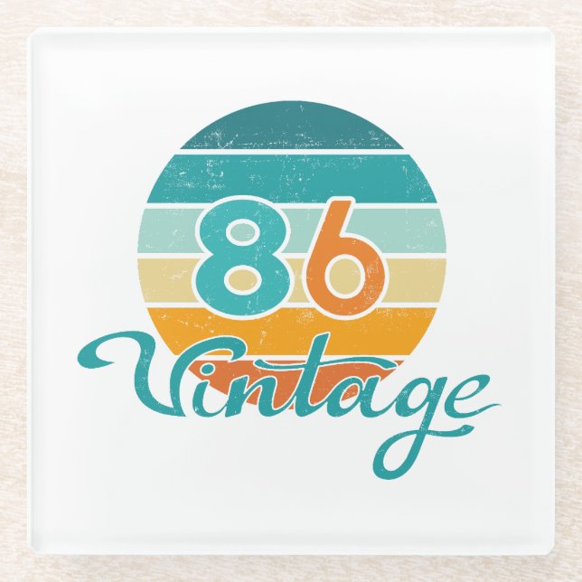 Retro Sunset 86 Vintage Distressed Glass Coaster (Front)
