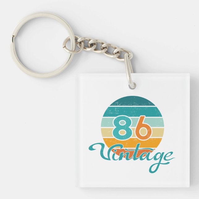 Retro Sunset 86 Vintage Distressed Key Ring (Front)