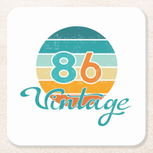 Retro Sunset 86 Vintage Distressed Square Paper Coaster