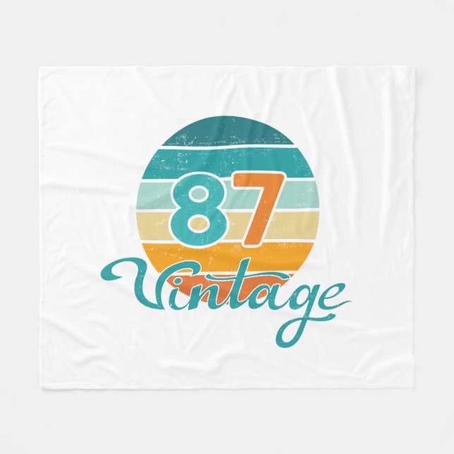 Retro Sunset 87 Vintage Distressed Fleece Blanket (Front (Horizontal))