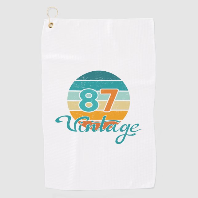 Retro Sunset 87 Vintage Distressed Golf Towel (Front)