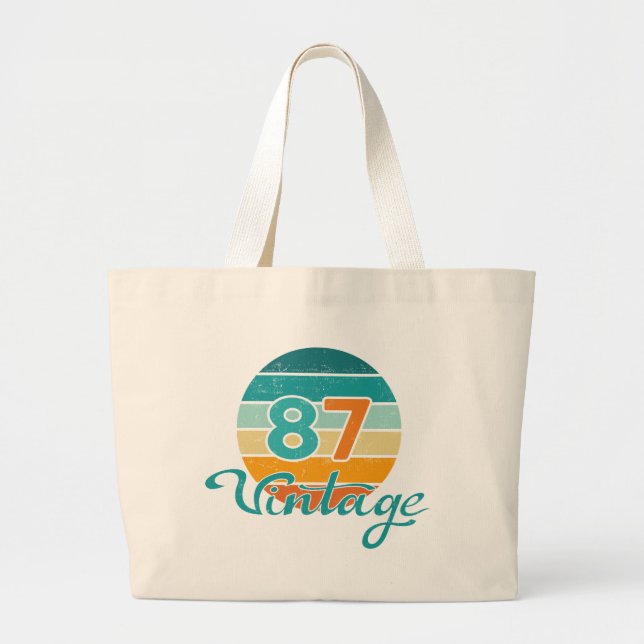 Retro Sunset 87 Vintage Distressed Large Tote Bag (Front)