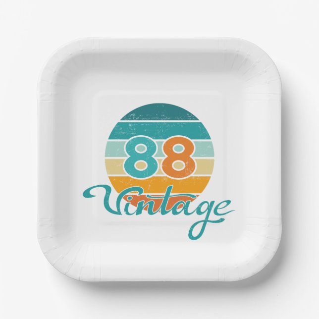 Retro Sunset 88 Vintage Distressed Paper Plate (Front)