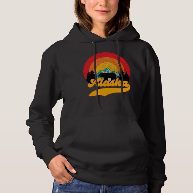 Retro Sunset Alaska Juneau Bear Mountains Wild AK Hoodie (Front)