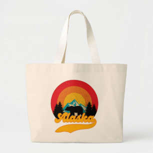 Retro Sunset Alaska Juneau Bear Mountains Wild AK Large Tote Bag