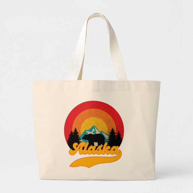 Retro Sunset Alaska Juneau Bear Mountains Wild AK Large Tote Bag (Front)