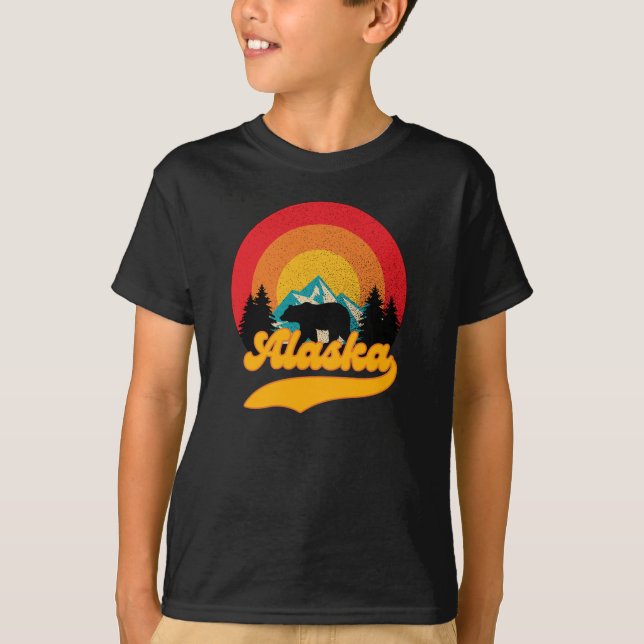 Retro Sunset Alaska Juneau Bear Mountains Wild AK T-Shirt (Front)