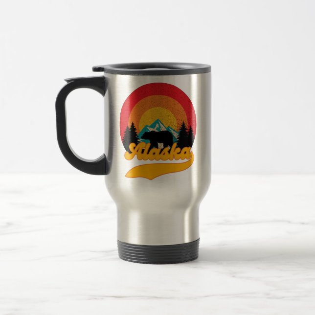 Retro Sunset Alaska Juneau Bear Mountains Wild AK Travel Mug (Left)