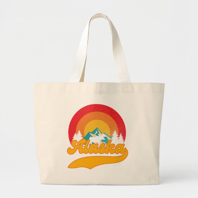 Retro Sunset Alaska Juneau Moose 0Mountains Wild Large Tote Bag (Front)