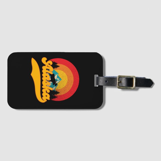 Retro Sunset Alaska Juneau Moose 0Mountains Wild Luggage Tag (Front Horizontal)