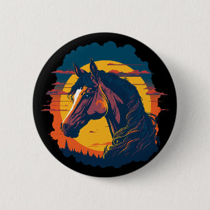 Retro Sunset And Horse Face 6 Cm Round Badge