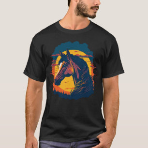 Retro Sunset And Horse Head T-Shirt
