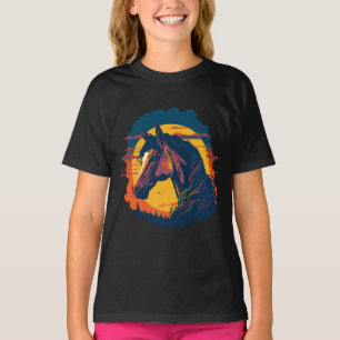 Retro Sunset And Horse Head T-Shirt
