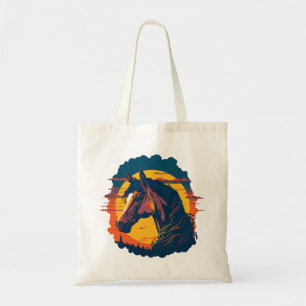 Retro Sunset And Horse Head Tote Bag