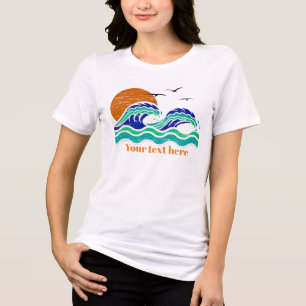 Retro Sunset and Ocean I Ride the Waves Tri-Blend Shirt