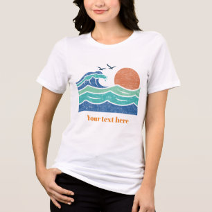 Retro Sunset and Ocean I Ride the Waves Tri-Blend Shirt
