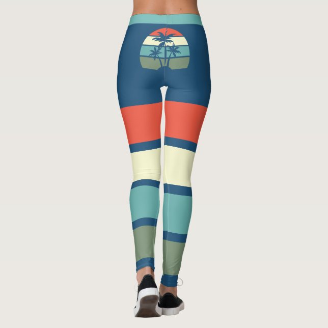 Retro Sunset and Palm Trees Tropical Beach Leggings (Back)