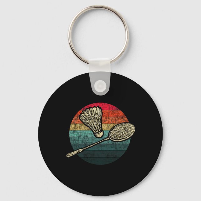 Retro Sunset Badminton - Birdie Shuttle Athletes  Key Ring (Front)
