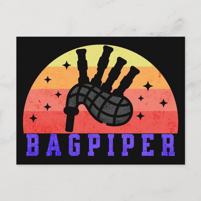 Retro Sunset Bagpiper Postcard (Front)