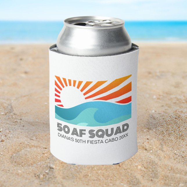 Retro Sunset Beach 50th 40th Birthday Crew Squad Can Cooler (Creator Uploaded)