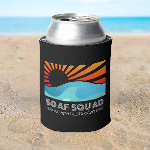 Retro Sunset Beach 50th 40th Birthday Crew Squad Can Cooler
