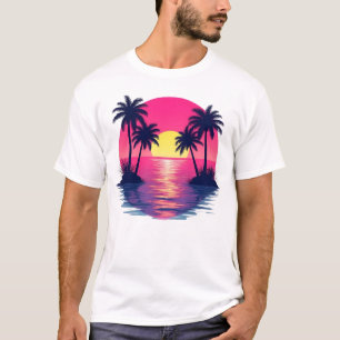 Retro Sunset Beach Neon Style for T-shirt