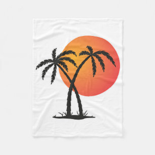Retro Sunset Beach Palm Tree Summer Vacation Holid Fleece Blanket