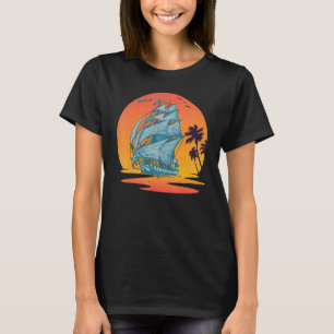 Retro Sunset Beach Palms For Summer Vibes Awesome  T-Shirt
