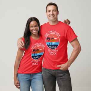 Retro Sunset Beach Personalised Family Vacation T-Shirt