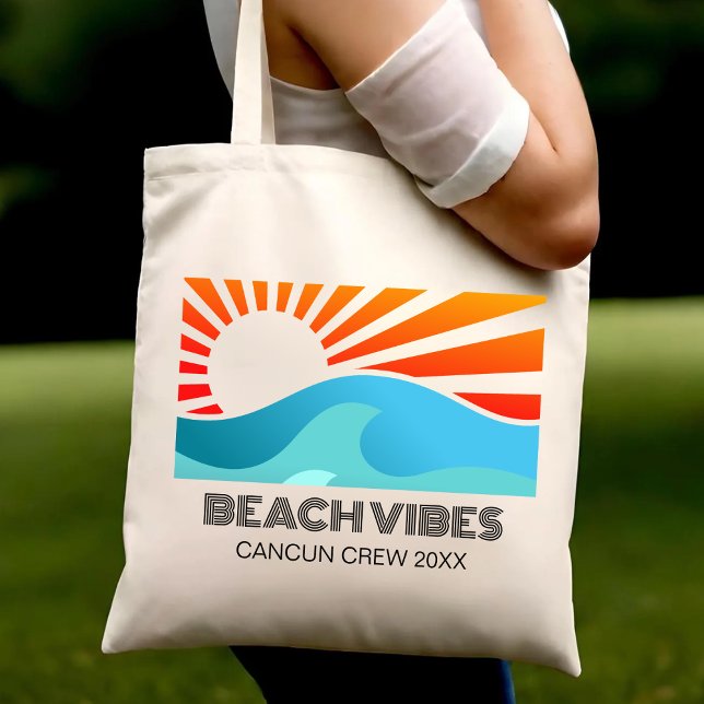 Retro Sunset Beach Vibes Vacation Summer Girl Trip Tote Bag (Creator Uploaded)