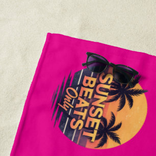 Retro Sunset Beats Only Palm Trees Vintage Beach Towel