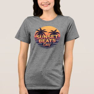 Retro Sunset Beats Only Palm Trees Vintage Tri-Blend Shirt
