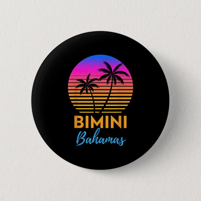 Retro Sunset Bimini Bahamas Beach Trip Vacation Su 6 Cm Round Badge (Front)