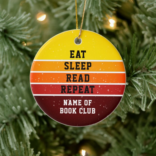 Retro Sunset Book Club Eat Sleep Repeat Ceramic Tree Decoration (Tree)